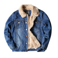Fleece-lined denim coat jacket in blue, solid colour, regular fit, with dimensional patch pockets