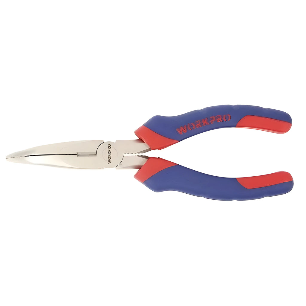 Blue double-colour handle curved nose pliers with 150mm length and 20mm jaw section