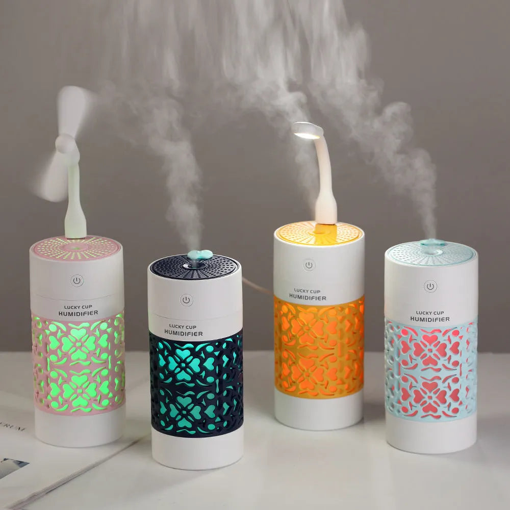 Lucky USB humidifier with 250ML water bottle, 35ML/H spray and DC5V 2W input, shown in Black