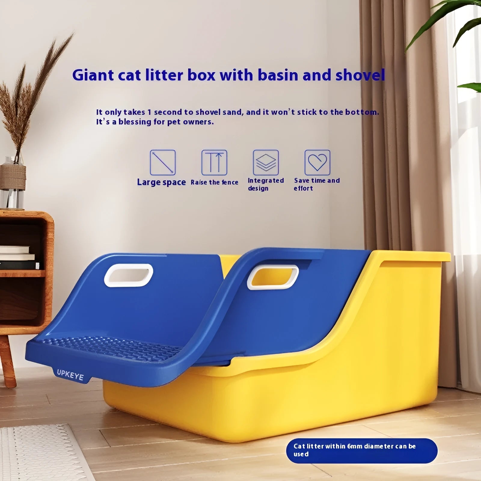 Semi enclosed PP plastic cat litter box with integrated shovel in gray white colour