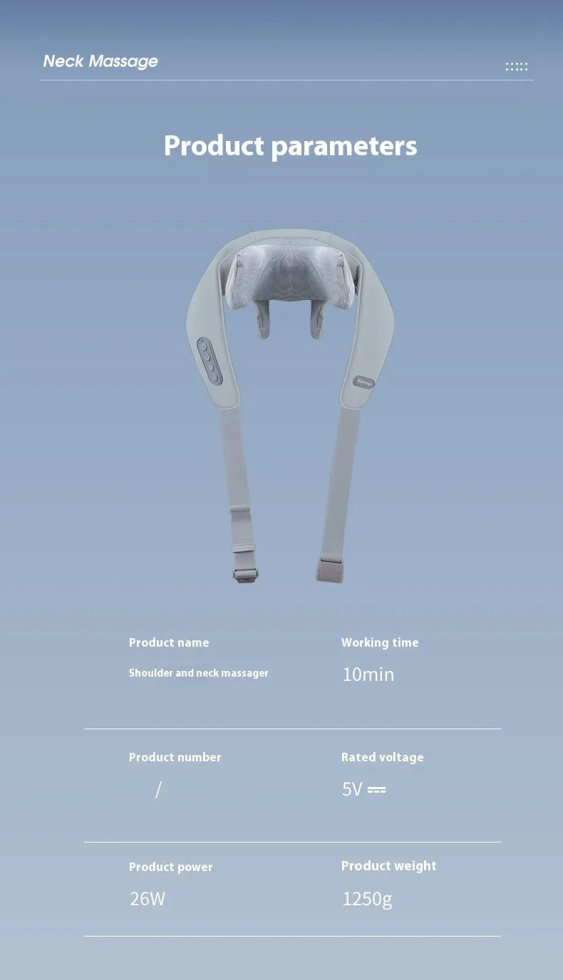 Grey elastic fabric USB rechargeable neck and back massager with infrared function.