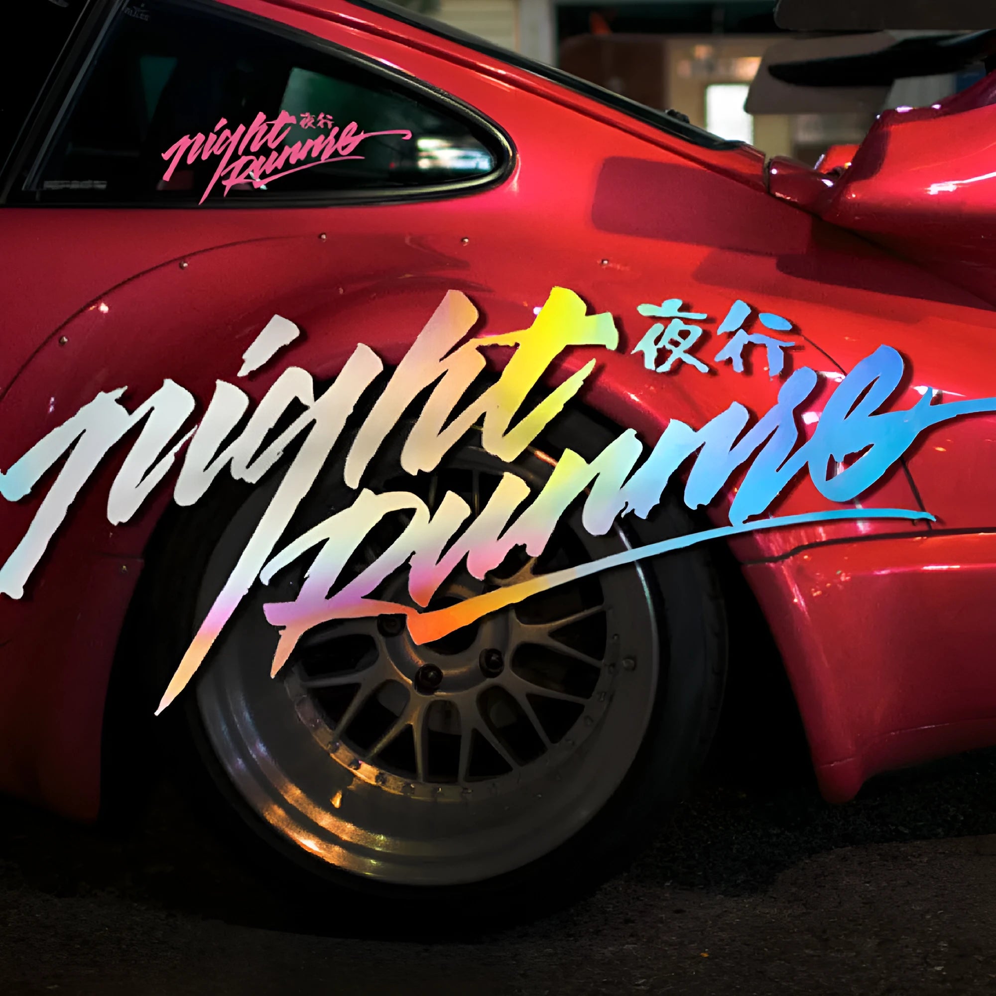 Nightwalker LED car decal sticker for rear windshield with illuminated letters and numbers