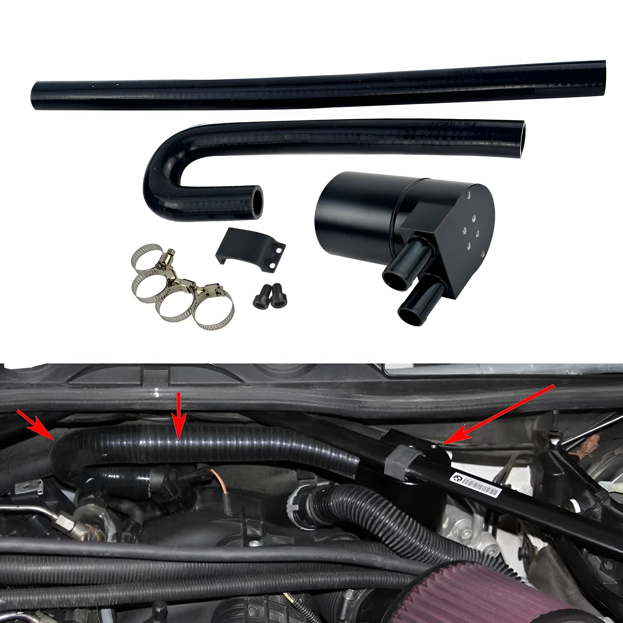 Black aluminium and silicone radiator hose set for BMW N54 N55 engine – 110.6mm height, 68mm outer diameter