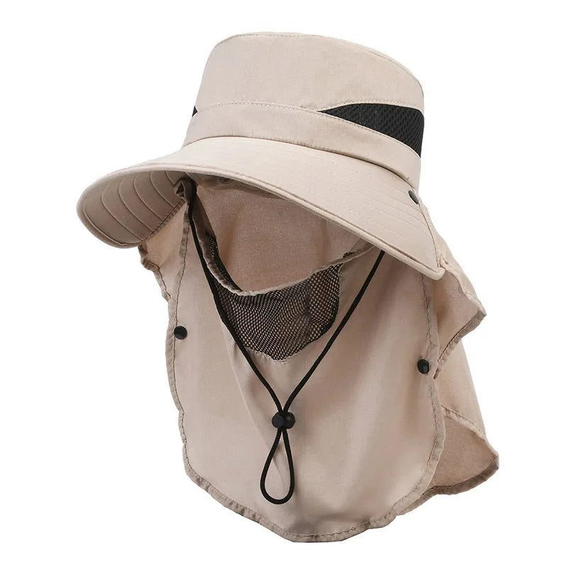 Men's polyester fisherman hat with big brim, adjustable free size and sunshade function