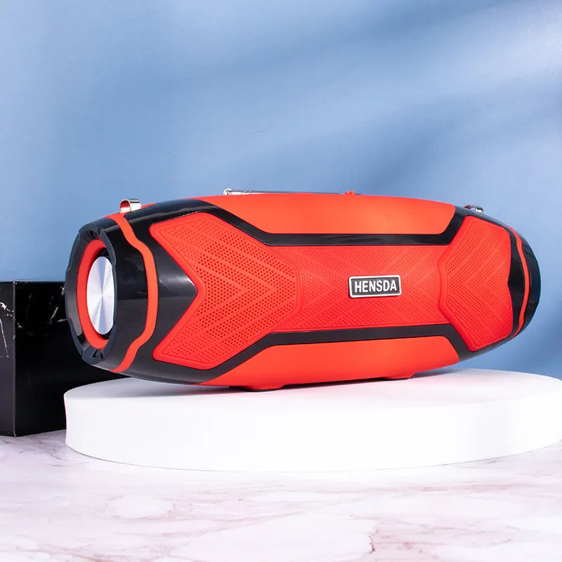 Small portable Bluetooth speaker in choice of five colours with buttons for control and a USB port.