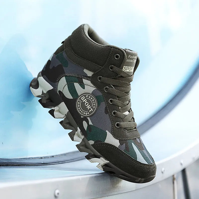 Green camouflage women's casual sneakers with canvas upper and rubber sole