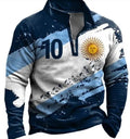 Men's loose-fit long-sleeve golf t-shirt with striped retro print and chest zipper decoration.