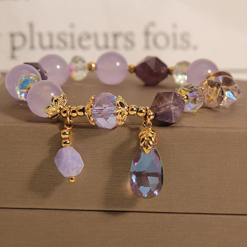 Retro purple crystal drop bracelet for children with adjustable design and lavender water drop pendant