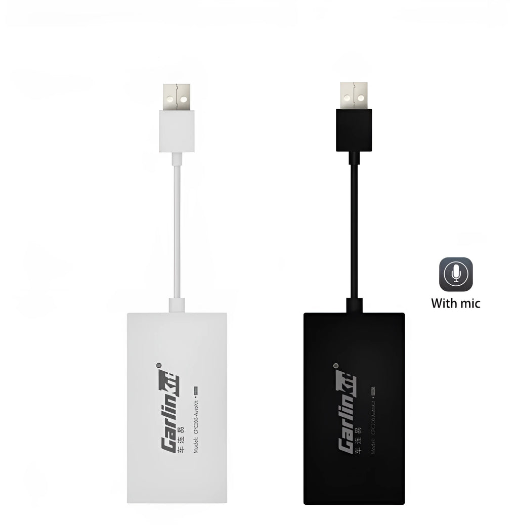 Black wireless CarPlay USB dongle for Android car stereos with Bluetooth connectivity