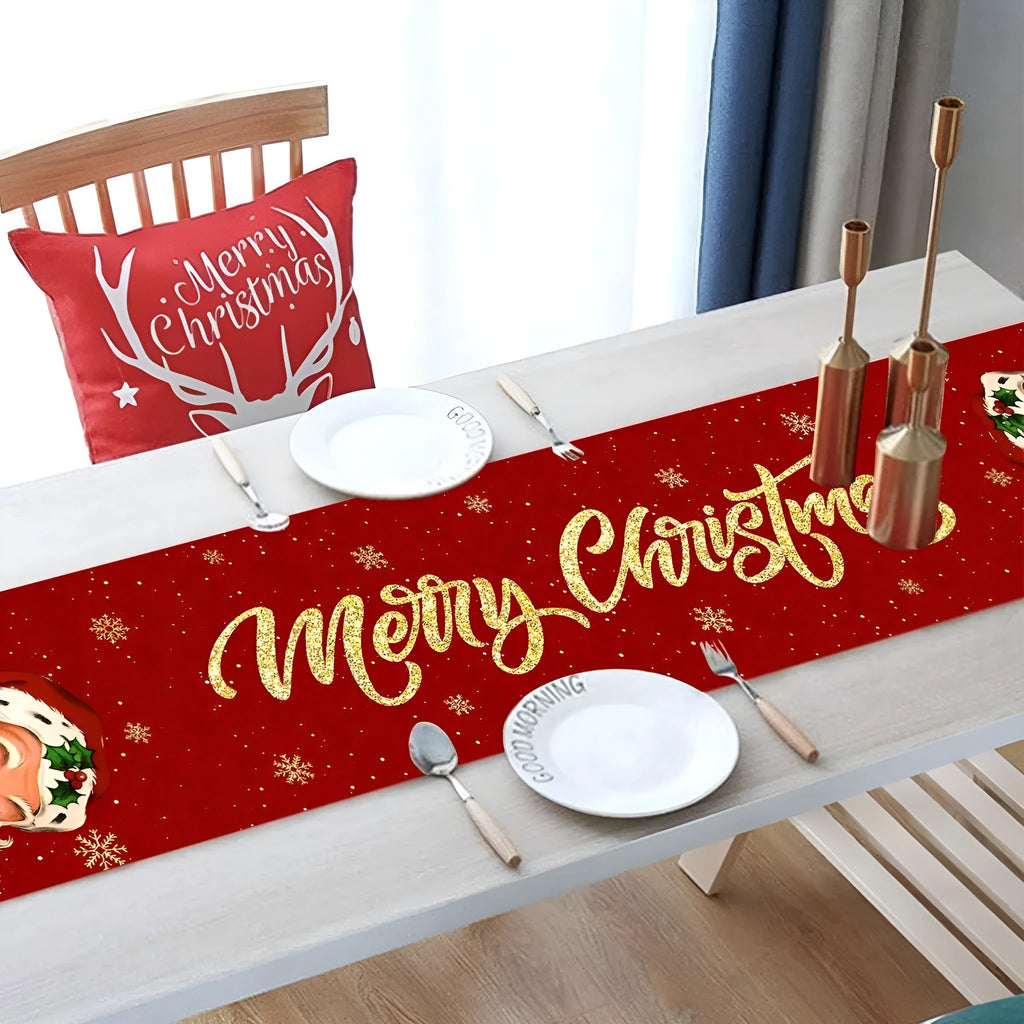 Polyester Christmas table flag 181x35.5cm American style Santa Claus Head Statue for dining tables