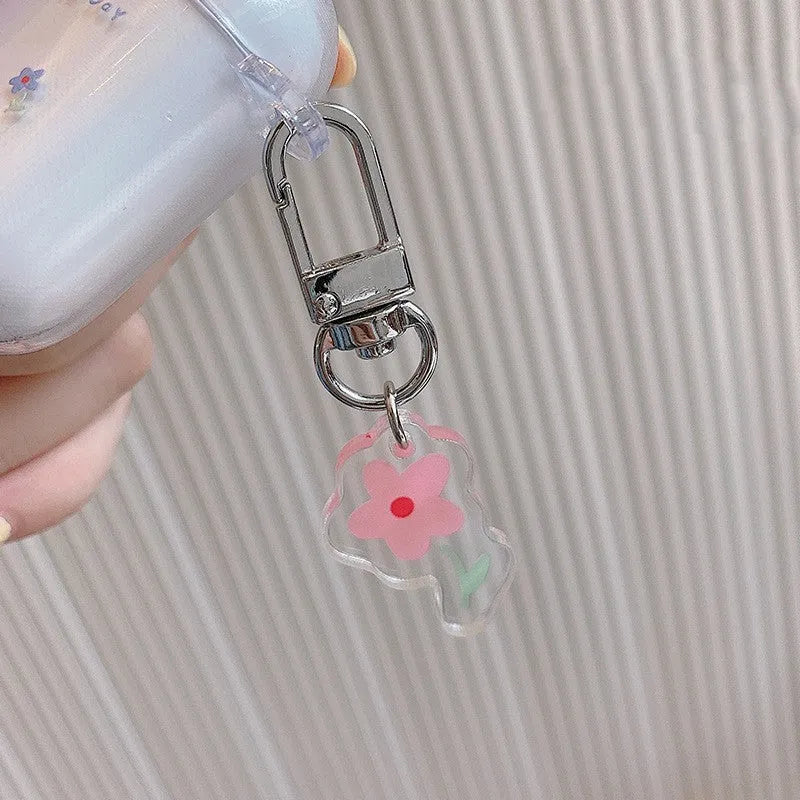 Transparent TPU soft shell case for AirPods Pro with matching pendant on white background