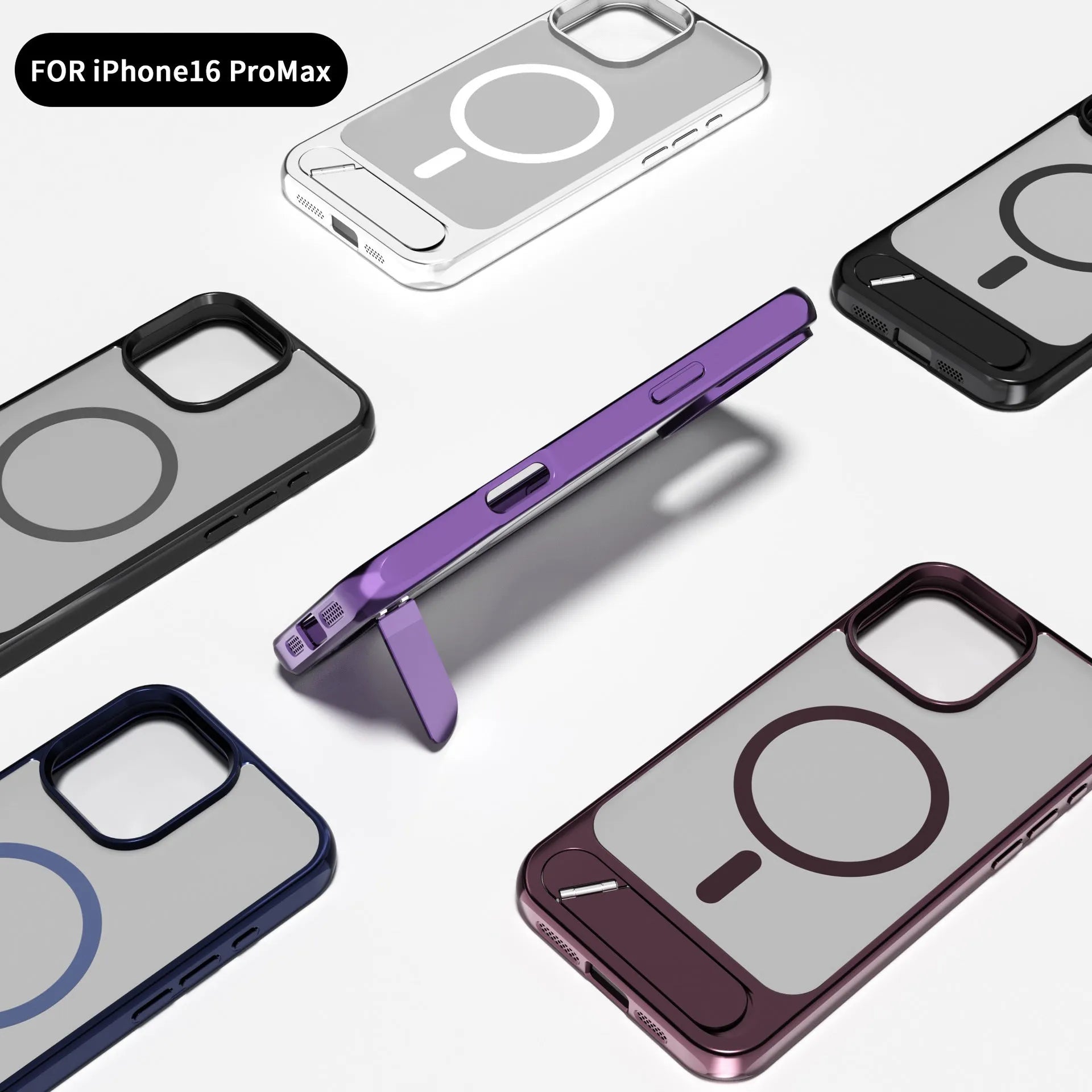 Metallic paint skin-sensitive magnetic bracket phone case for iPhone, wine red colour, TPU PC metal build