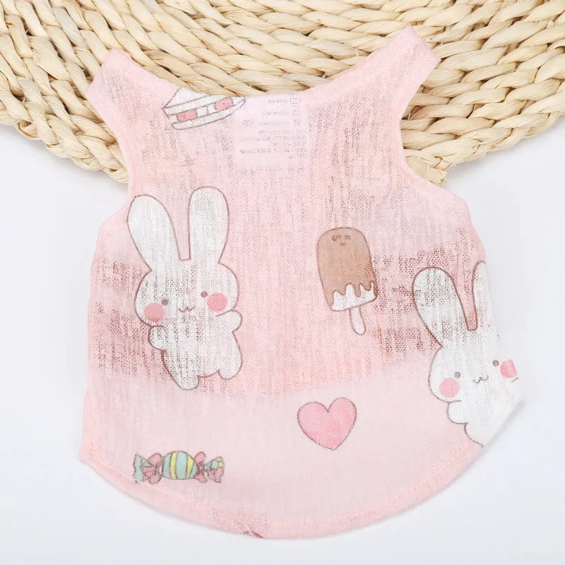 Acrylic pet vest shirt in casual style, shown in Cactus, Pineapple, Rabbit, or Watermelon colour, sizes XS-XXL.