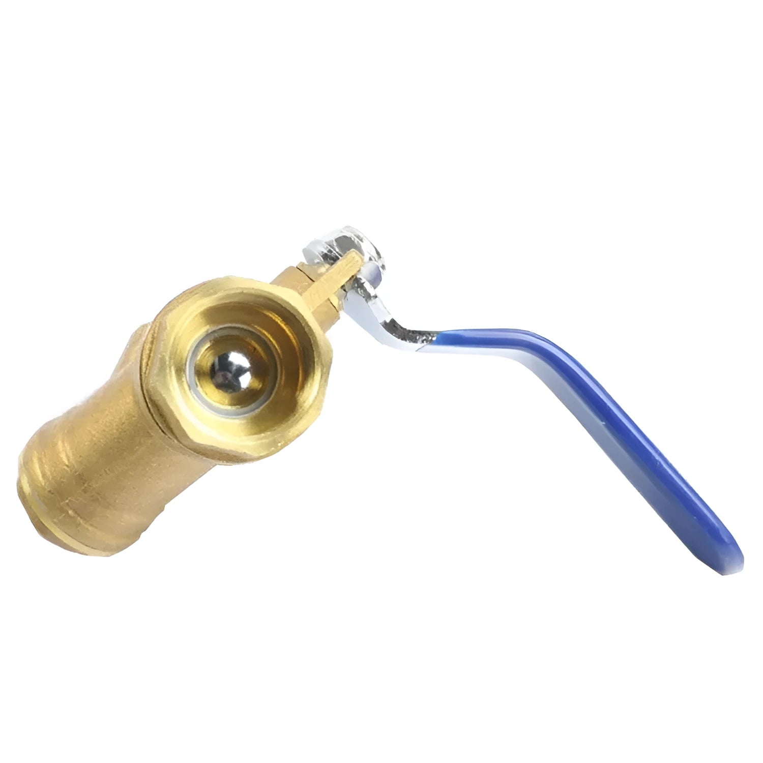 Brass Y-shaped filter ball valve with red handle and threaded ends.