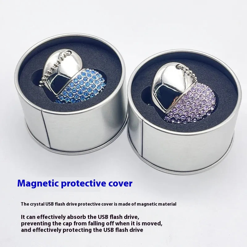 Creative heart-shaped USB flash drive with brick-inlaid pattern and metal shell in various colours.