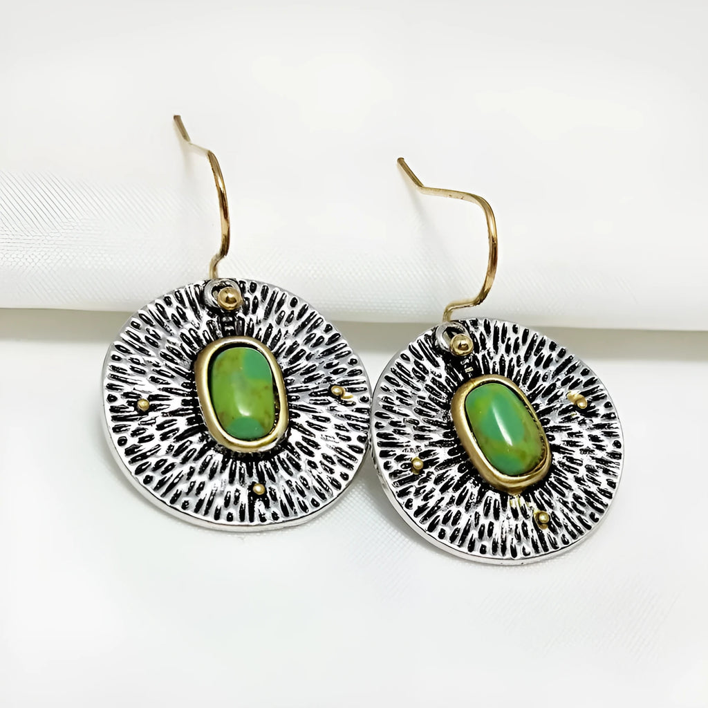 Turquoise colour separation earrings with antique silver electroplated finish on alloy
