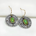 Turquoise colour separation earrings with antique silver electroplated finish on alloy