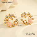 Flower stud earrings with petal design and colourful electroplating on stainless steel with 18K gold plating