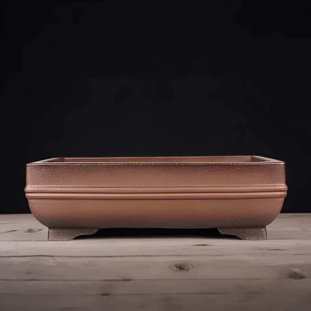 Purple clay rectangular bonsai pot with handmade antique purple sand finish for indoor plants
