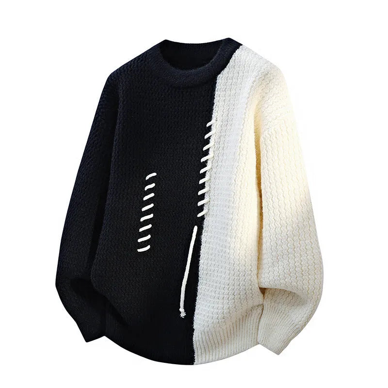 Men's loose round neck polyester sweater pullover in coffee, gray, black, or red, thickened thermal bottoming shirt, sizes M to 4XL.
