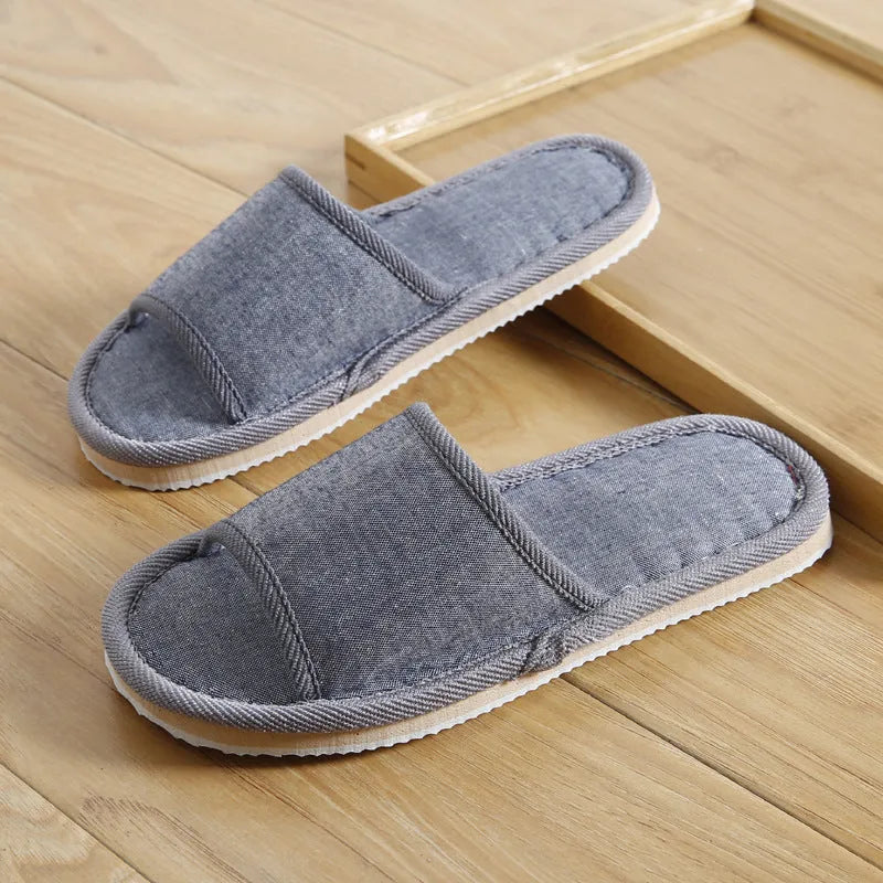 Couples indoor slippers solid colour anti-slip EVA sole open toe cloth cover beige