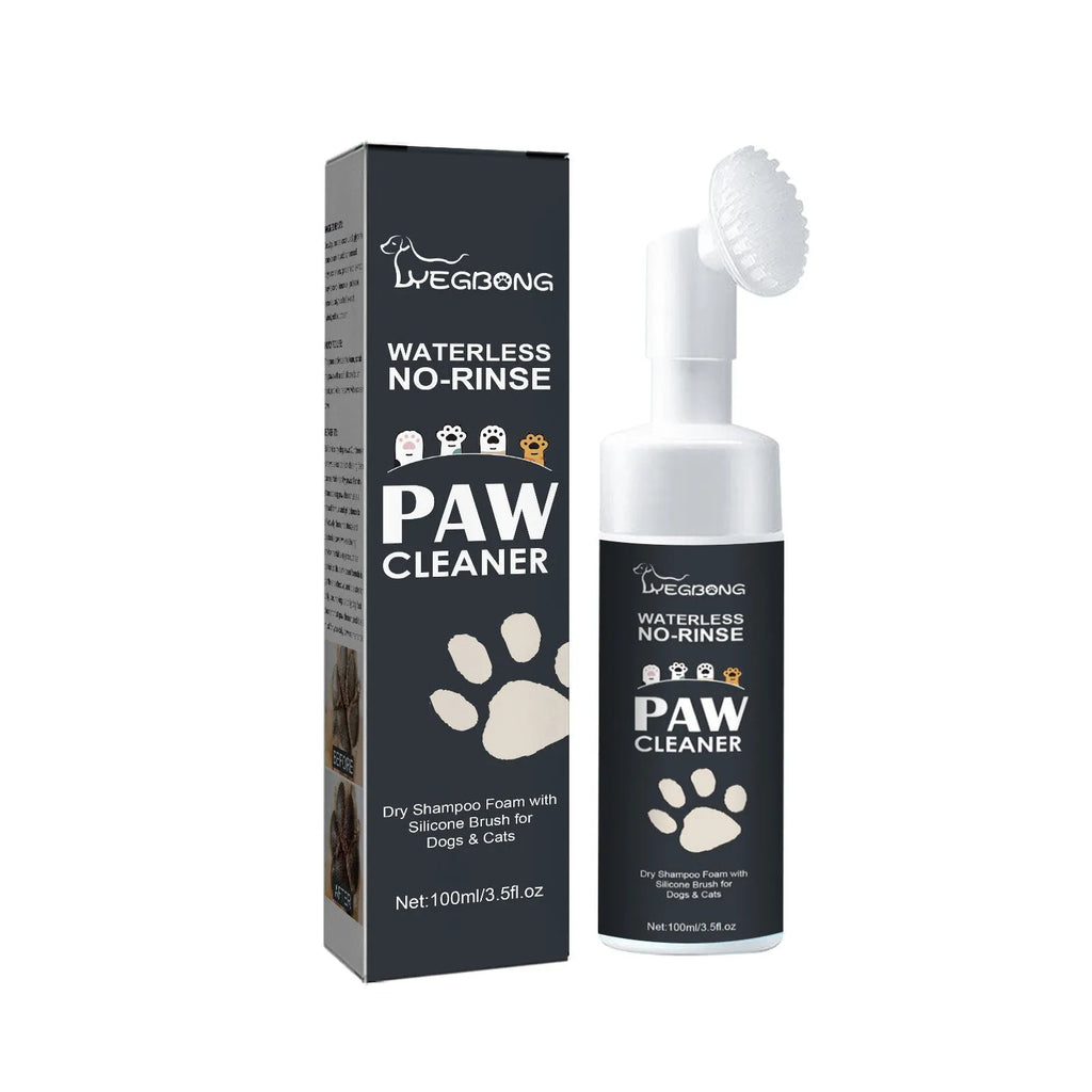Dog foot mat care solution set with 100ml sole care solution, claw paste, washing cup, and towels on a tabletop