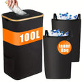 Black bamboo frame storage basket with removable lid showing double inner pockets and ventilation holes