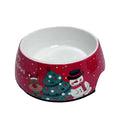 Red double-layer pet bowl with stainless steel insert for dogs and cats, shown in three size options.