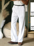 High waist full-length white polyester trousers in regular fit, sizes S to 2XL