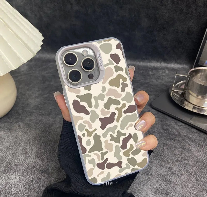 Vintage leopard print PC phone case with electroplated laser finish, all-inclusive cover for iPhone