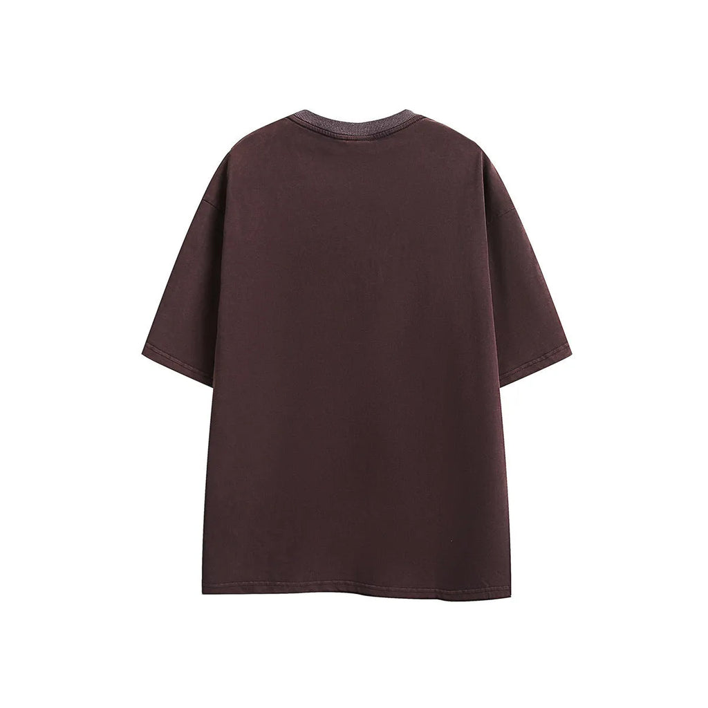 Retro half-sleeve washed cotton T-shirt in loose fit black or purple colour
