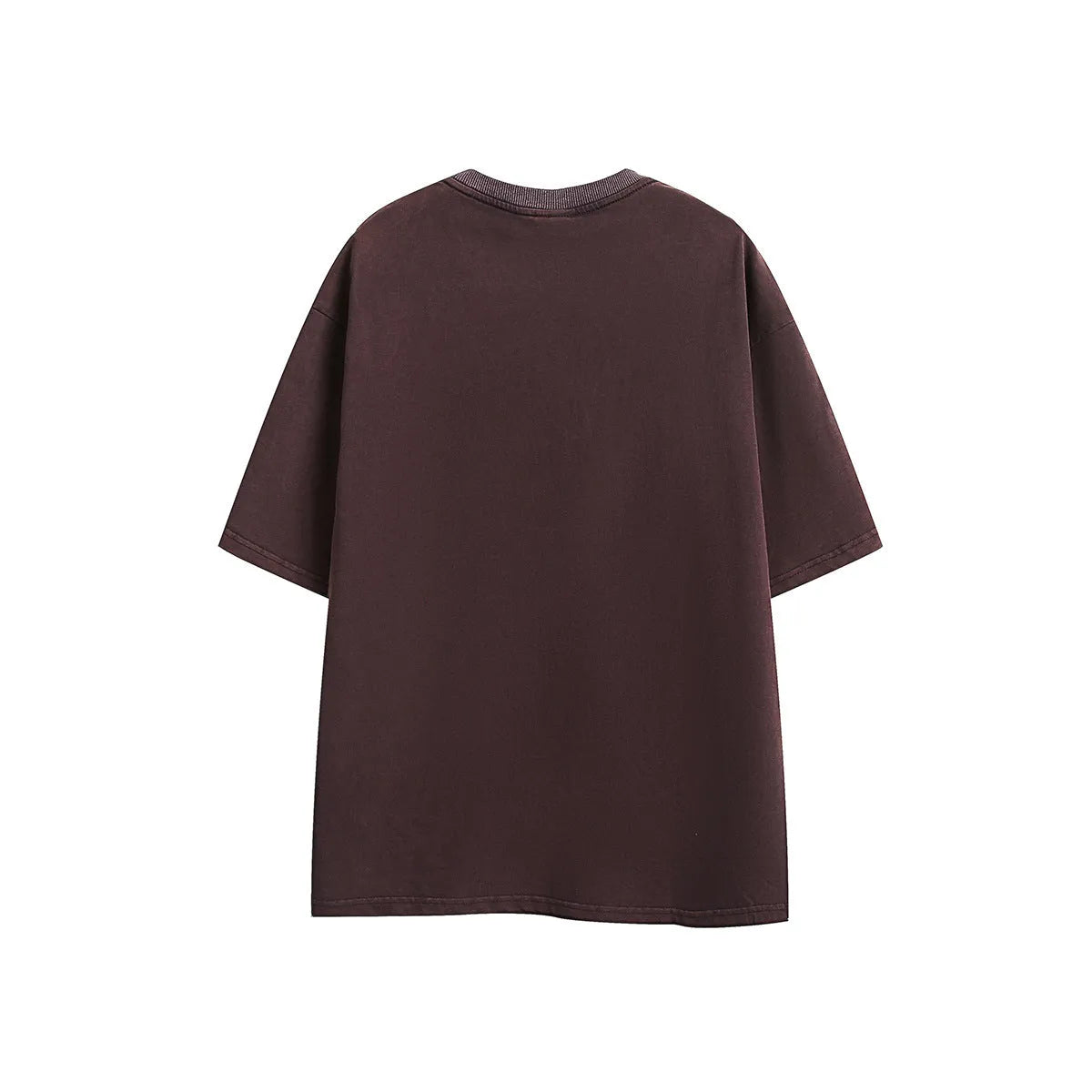Retro half-sleeve washed cotton T-shirt in loose fit black or purple colour