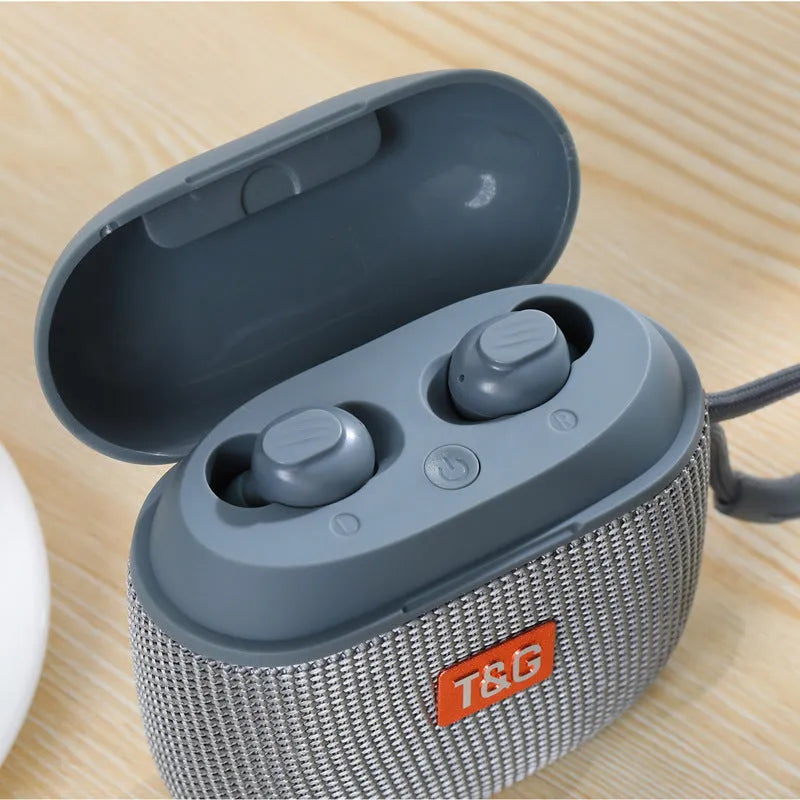 Portable dual stereo Bluetooth earphone speaker two-in-one with 52mm driver, USB charging, and five colour options