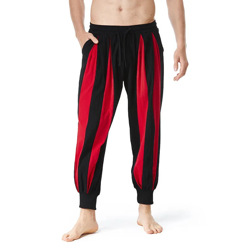 Men's straight-leg casual trousers in polyester available in red, khaki, yellow, and brown colours