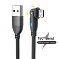 180 degree bend data cable with aluminium alloy connector and nylon woven outer in black, red or purple