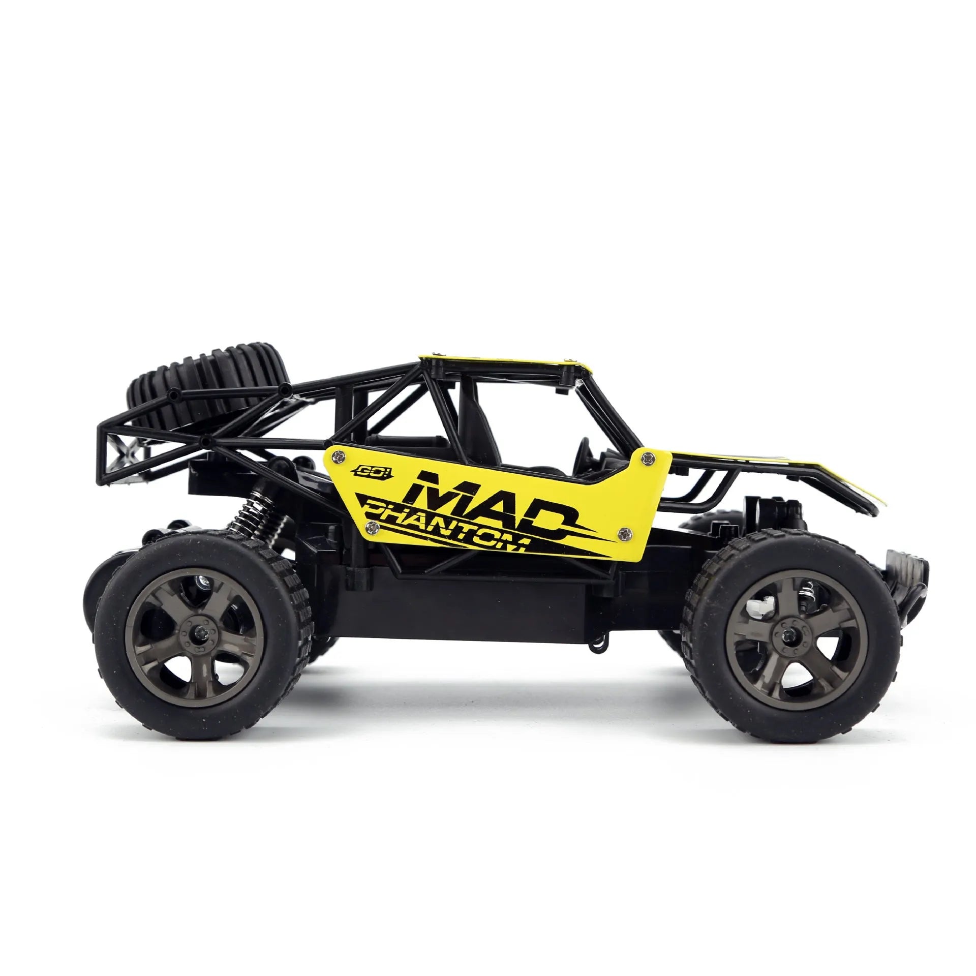Blue 1:18 scale remote control off-road drift car with 2.4GHz remote on a grey surface.