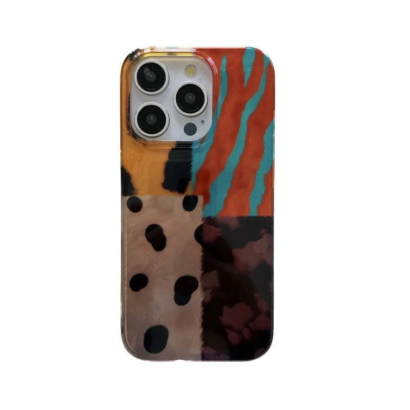 Silicone phone case with coloured mosaic leopard print in gradually varied pink for Apple iPhone