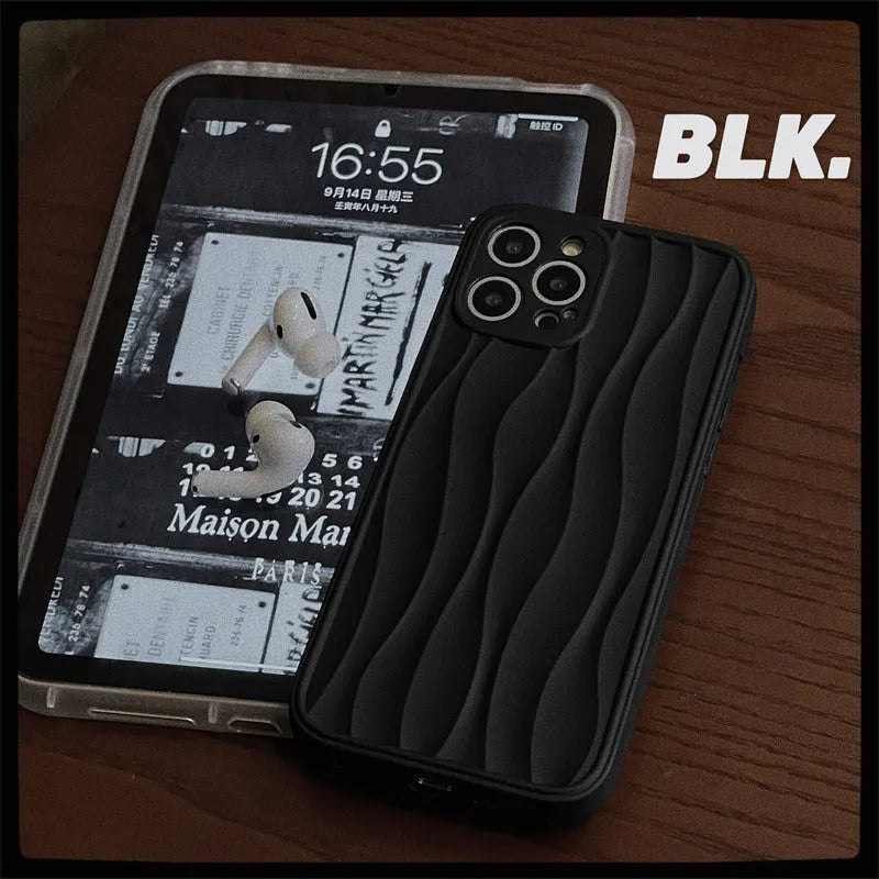 Water ripple midnight black TPU phone case for iPhone 14 series with fall prevention texture