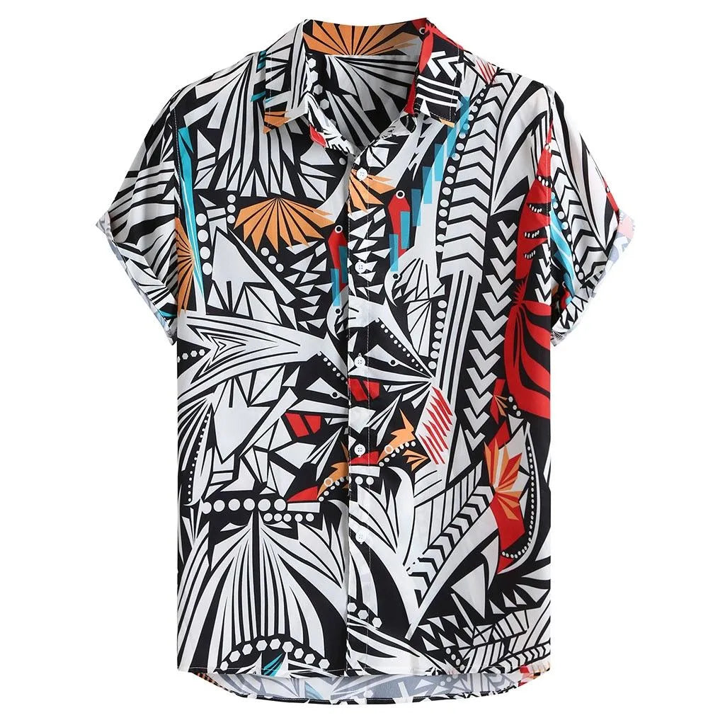 Hawaiian casual shirt streetwear cardigan with loose fit lapel collar available in Blue Red Yellow sizes M to 3XL