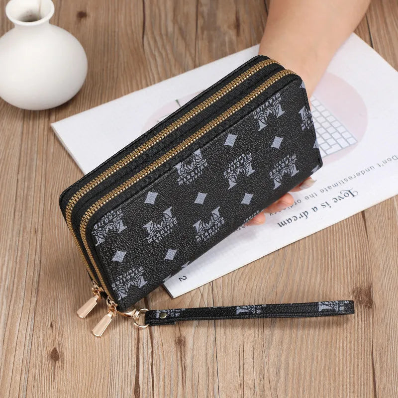 European retro style PU leather wallet clutch with mobile phone bag and coin purse compartments in black colour