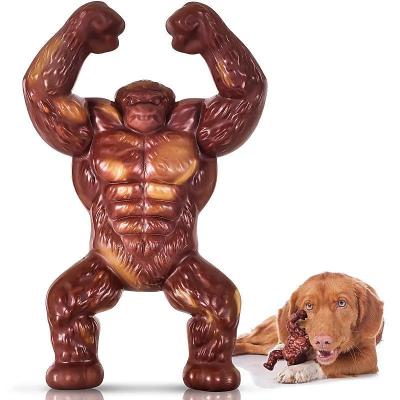 Scarlet-coloured nylon dog chew toy with beef flavour for gnawing.