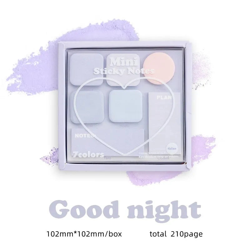 Eye shadow box post it sticker pack with 210 sheets in 7 colours, 102x102mm paper sticky notes