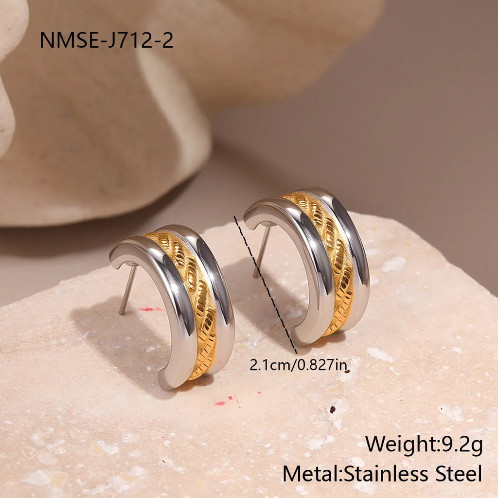 Stainless steel geometric earrings with 18K electroplating, gold and silver colour matching, one pair