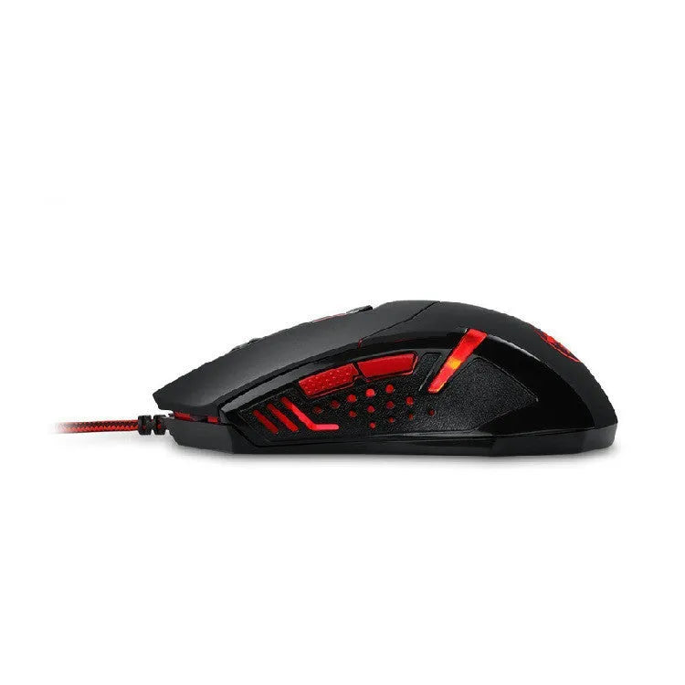 Black red USB wired optical gaming mouse with ergonomic design and six programmable keys