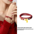 S925 sterling silver bracelet with Chinese blessing charms, cinnabar red and white shell accents on purple gold sandstone.