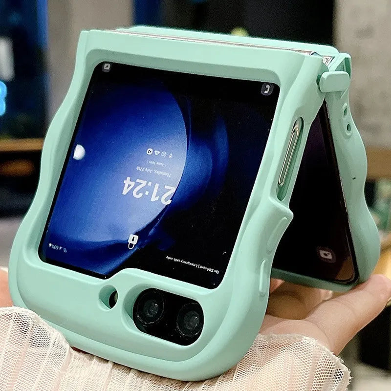 Frosted PC phone case for Samsung Z Flip 5 in transparent liquid injection colour with anti-fall protection