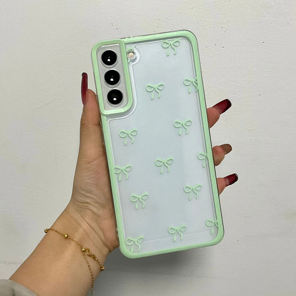 Transparent TPU phone case for Samsung with small bowknot three-dimensional relief design