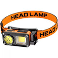 Waterproof rechargeable multi-functional sensor headlight for outdoor activities on a person's head