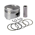 GY6 125cc scooter engine piston kit with piston, rings, pin, and clips on a white background