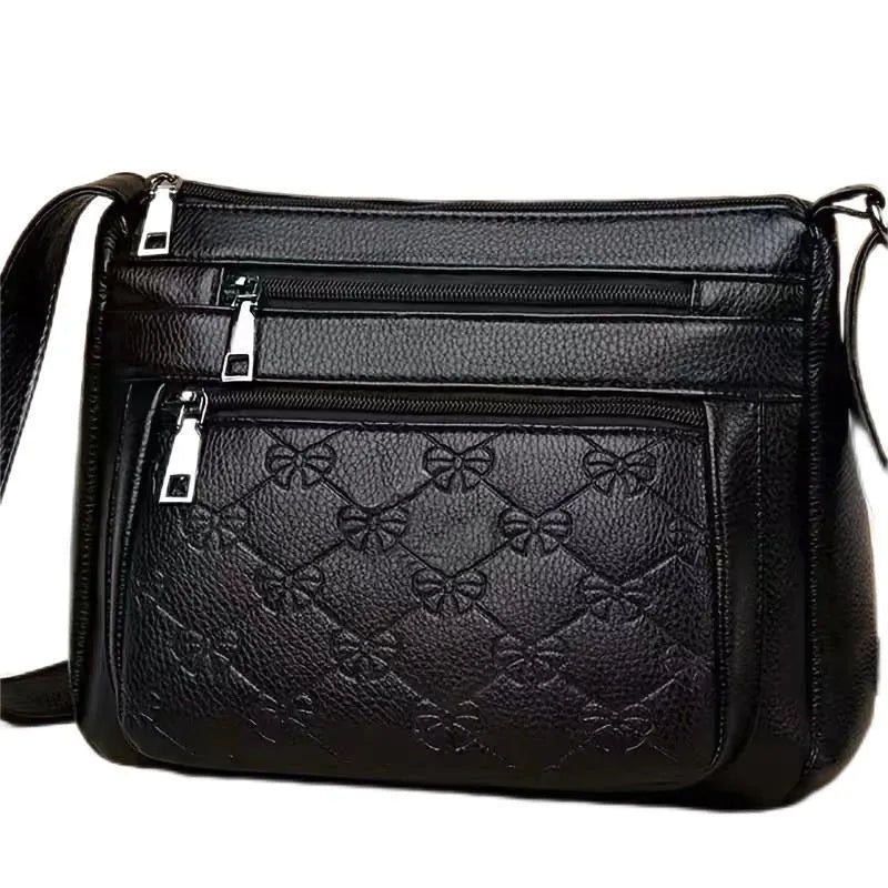Butterfly Black women's PU shoulder messenger bag with crossbody strap and embossed details.